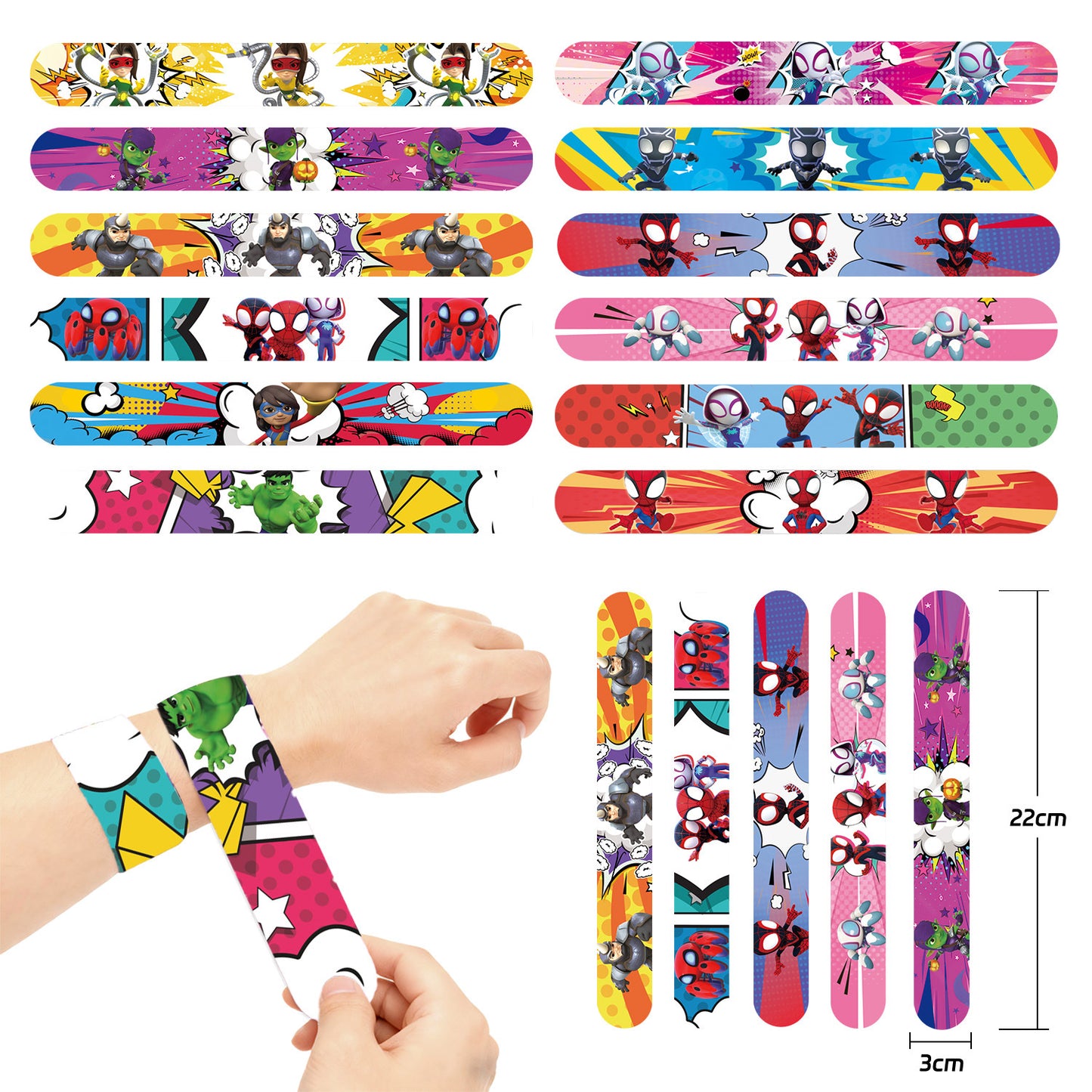 12 Pcs Colorful Slap Cartoon Bracelets Toy