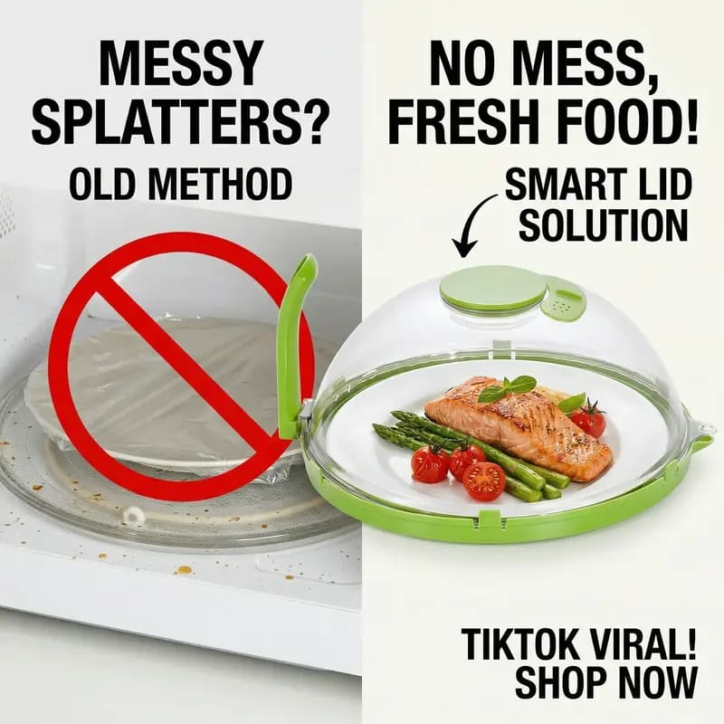 Microwave Splatter Cover with Steamer – Clear, Built-in Steaming Tray
