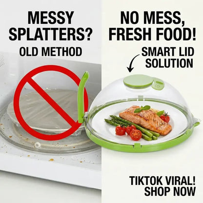 Microwave Splatter Cover with Steamer – Clear, Built-in Steaming Tray