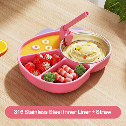 Kids Silicone Divided Cartoon Plate Baby Suction Tableware Non-Slip Feeding Dish