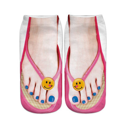 Unisex Printed Flip-Flop Socks