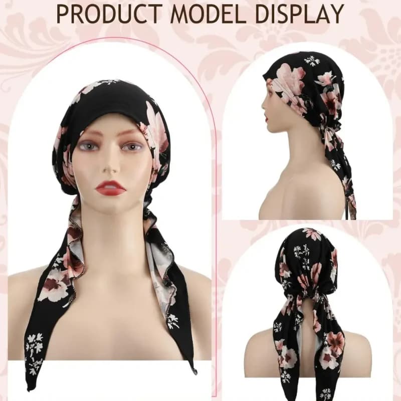 🌸Women's Floral Pre-Tied Head Scarf Turban – Dual Tails Design, Can Be Worn as Wig, Soft & Elastic, Ready-to-Wear