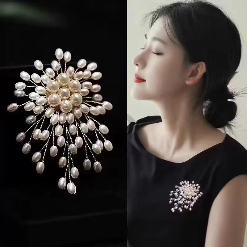 Handcrafted Firework-Style Pearl Brooch