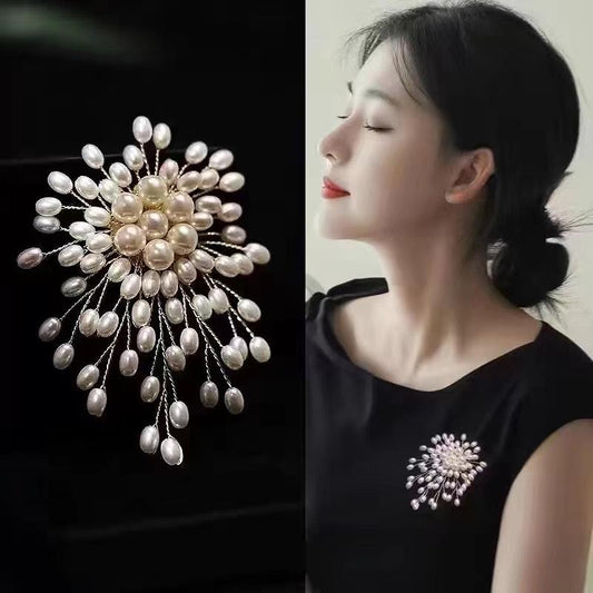 Handcrafted Firework-Style Pearl Brooch