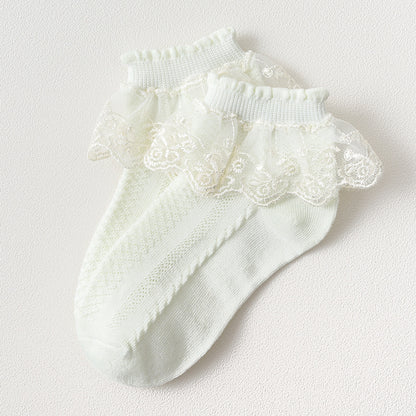 Girls' Lace Trim Princess Socks – Cotton Mesh Breathable Socks for Kids