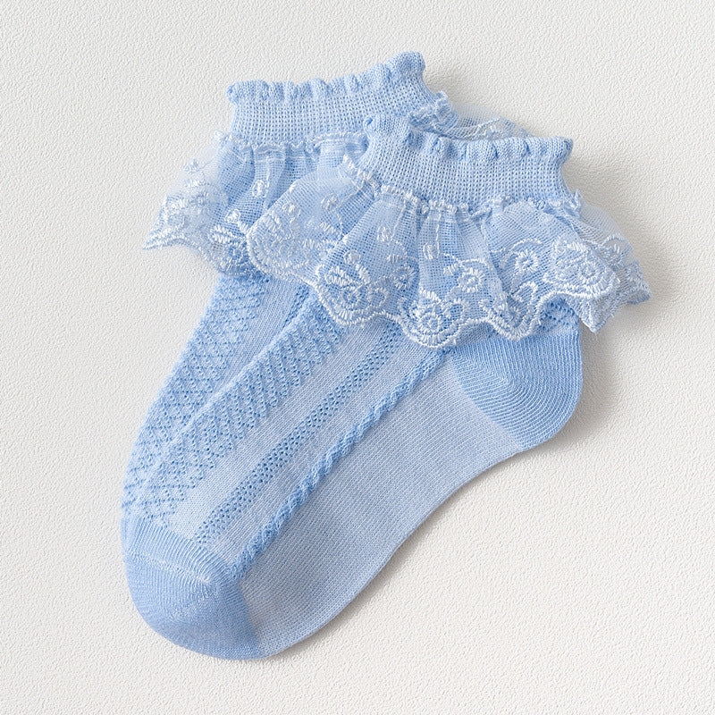 Girls' Lace Trim Princess Socks – Cotton Mesh Breathable Socks for Kids