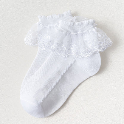 Girls' Lace Trim Princess Socks – Cotton Mesh Breathable Socks for Kids