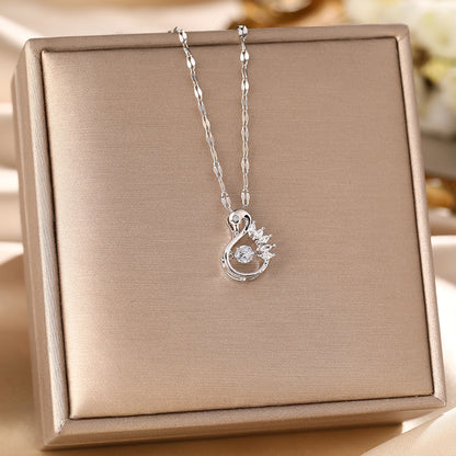 Micro-Paved Full Diamond Beating Heart Titanium Steel Necklace