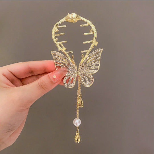 Diamond and Pearl Inlaid Hair Clutch, Elegant Updo Hair Accessory