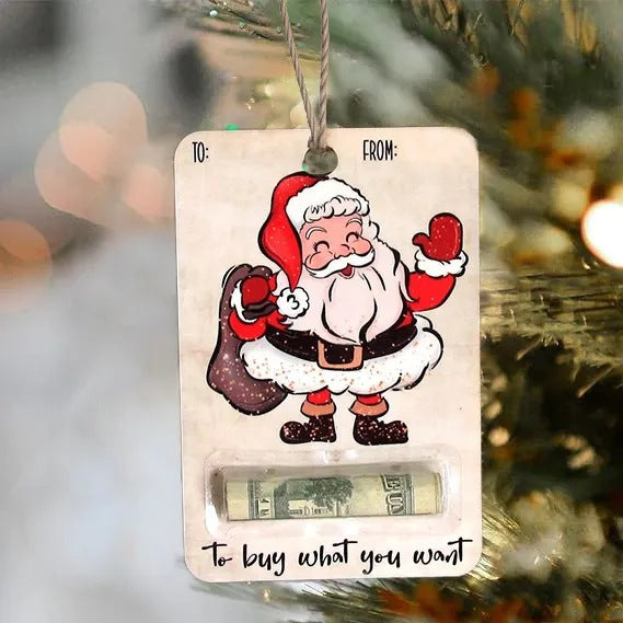 Handcrafted Wooden Christmas Money Clip Gift Ornament