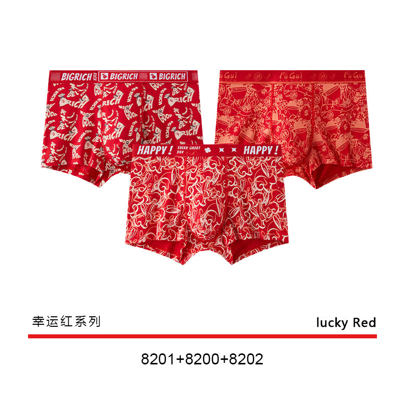 Bright Red Printed Skin-Friendly Antibacterial Men's Underwear