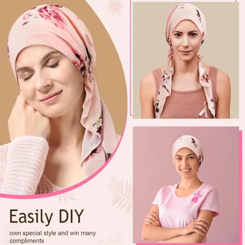 🌸Women's Floral Pre-Tied Head Scarf Turban – Dual Tails Design, Can Be Worn as Wig, Soft & Elastic, Ready-to-Wear