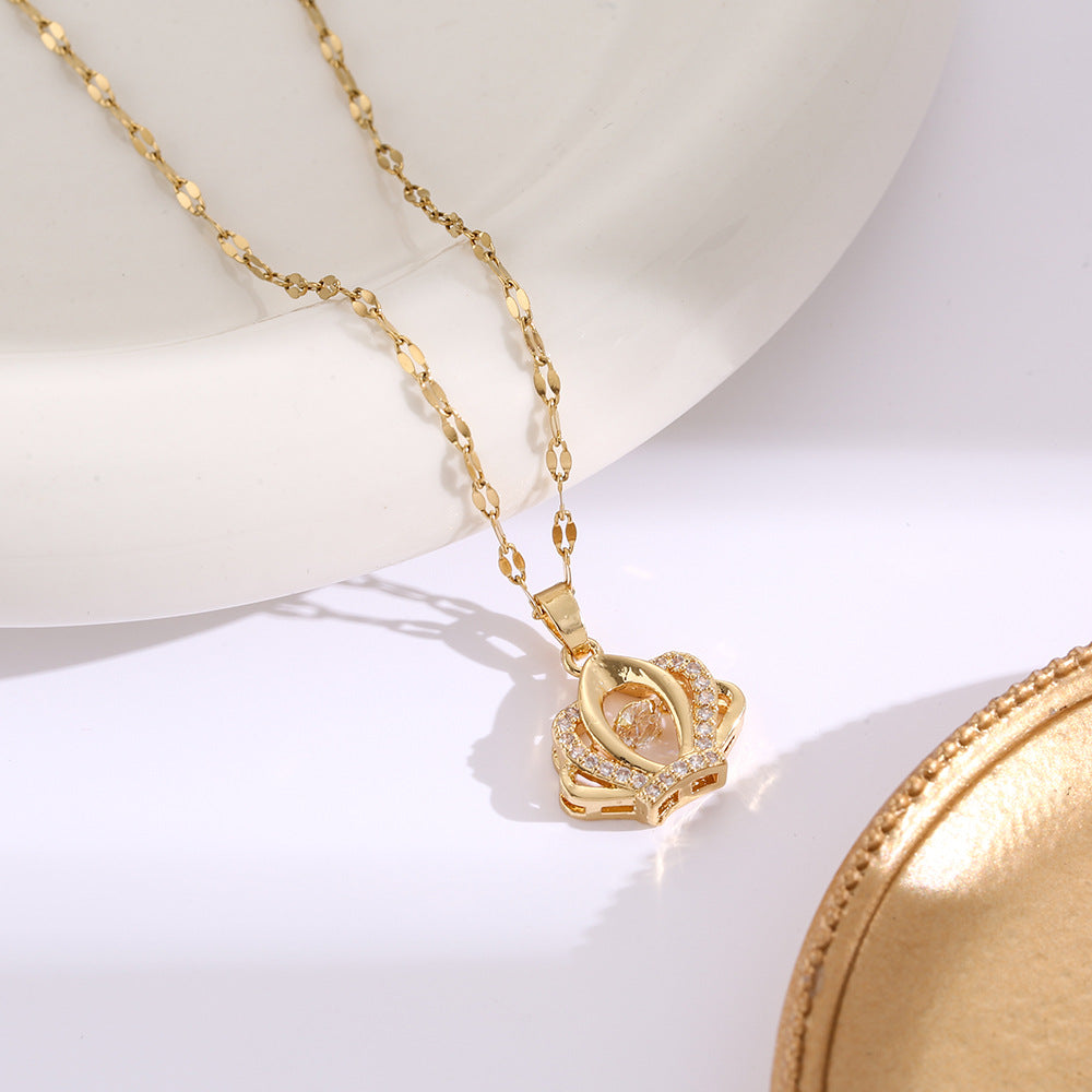 Micro-Paved Full Diamond Beating Heart Titanium Steel Necklace