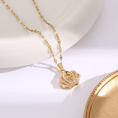 Micro-Paved Full Diamond Beating Heart Titanium Steel Necklace