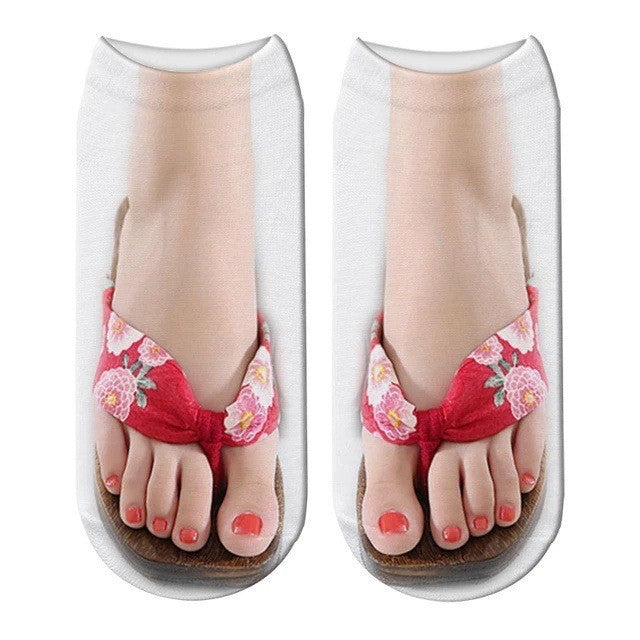 Unisex Printed Flip-Flop Socks