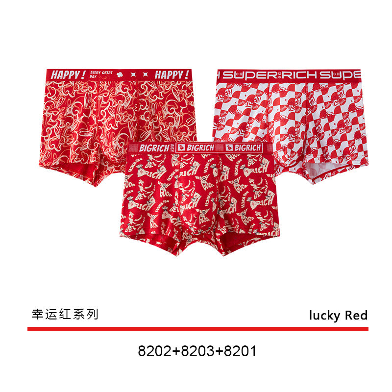 Bright Red Printed Skin-Friendly Antibacterial Men's Underwear