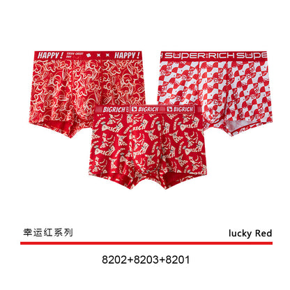 Bright Red Printed Skin-Friendly Antibacterial Men's Underwear