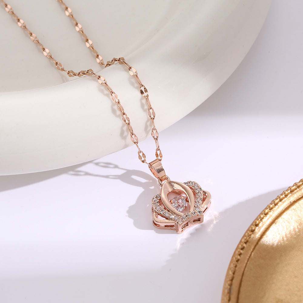 Micro-Paved Full Diamond Beating Heart Titanium Steel Necklace