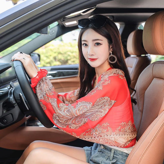 Outdoor UV Protection Arm Sleeves for Women | Ice Silk Chiffon Sun Sleeves for Summer Cycling