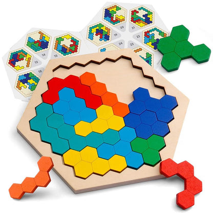 Colorful Wooden Hexagonal Geometry Puzzle，Educational & Creative