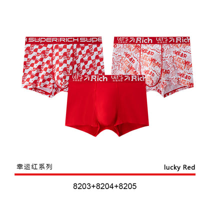 Bright Red Printed Skin-Friendly Antibacterial Men's Underwear