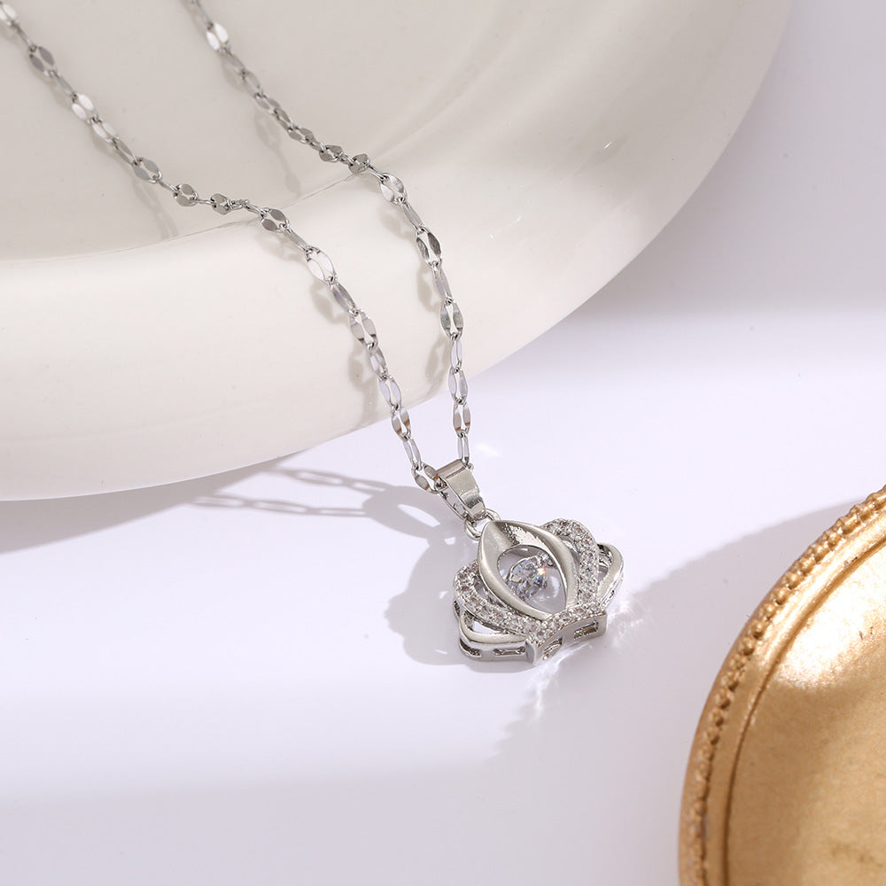 Micro-Paved Full Diamond Beating Heart Titanium Steel Necklace