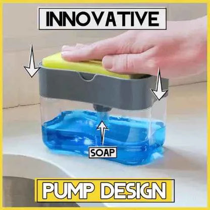 Kitchen Soap Dispenser Brush – Built-in Sponge & Scrubber, Press to Dispense Liquid