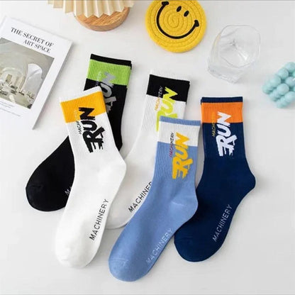 Letter Blocking Mid-Calf Socks