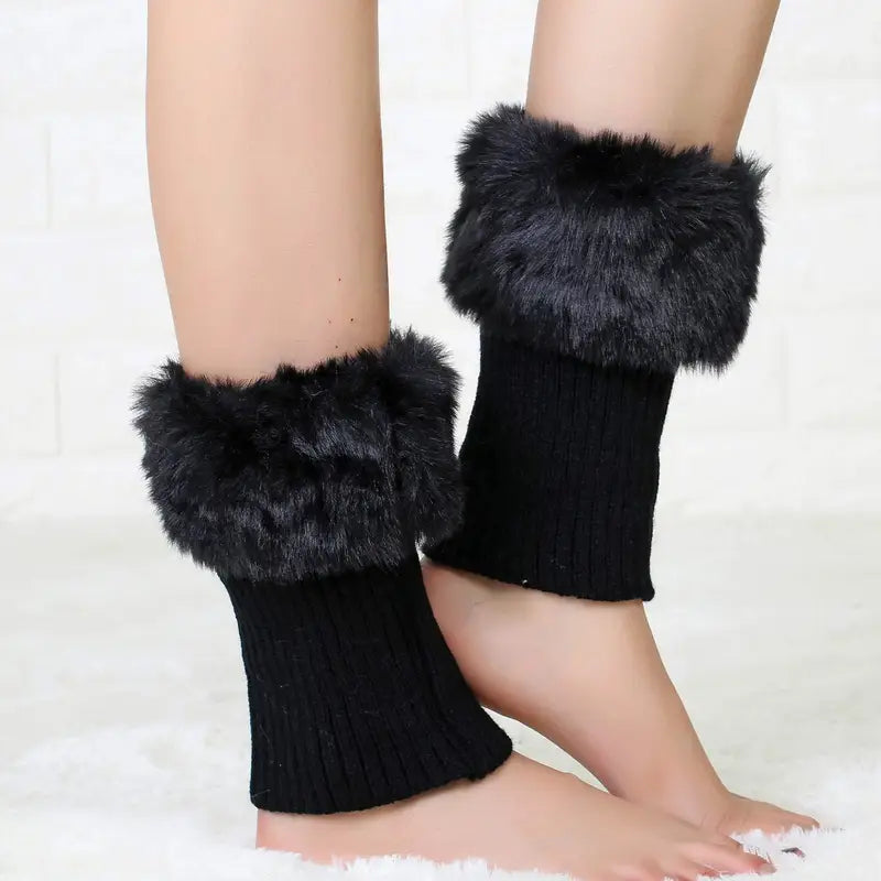 Short Turn-Back Fleece Thermal Leg Warmer Knitted Sock Sleeves