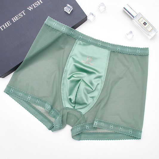 Men's breathable mesh seamless antibacterial boxer briefs