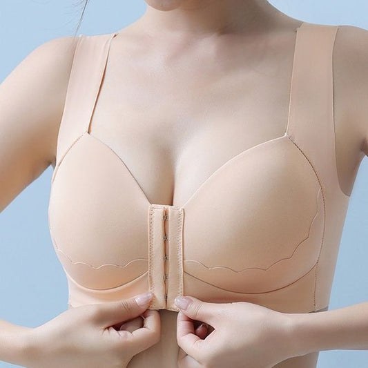 Women’s Wireless Solid Color Front Closure Bra with Shell Pattern Trim