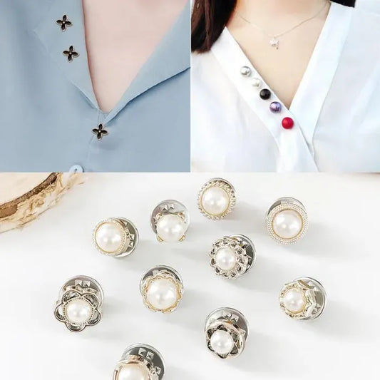 10 Pcs/Set Anti-Exposure Fixed Brooches · Pearl Rhinestone Brooch Set