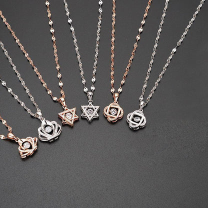 Micro-Paved Full Diamond Beating Heart Titanium Steel Necklace