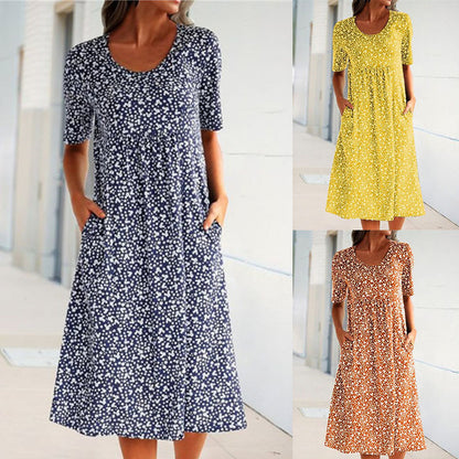 Casual Women Scoop Neck Floral Dress (8 Colors with Pockets)