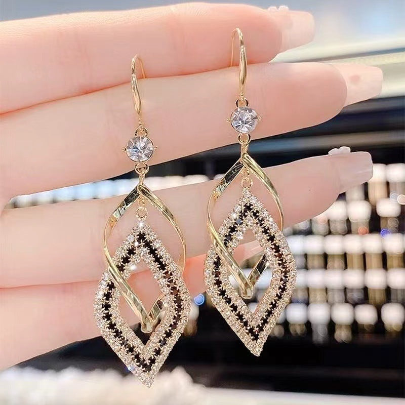 Double-Layer Hollow Diamond Teardrop Earrings