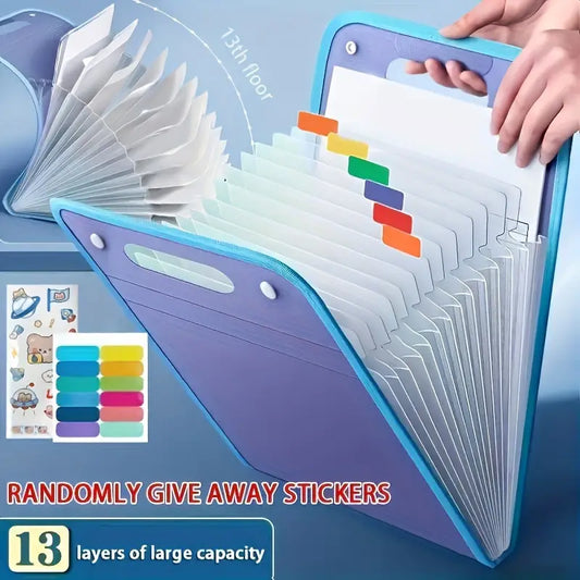 Portable Vertical 13-Slot Exam Paper & Document Storage File Bag, Snap-Button Closure Organizer Folder