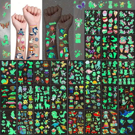 Glow-in-the-Dark Temporary Tattoos For Kids，Cute Animal Stickers