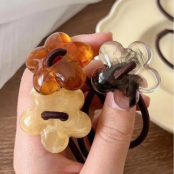 Acryl Flowers Decor Hair Tie，Women's Casual Everyday Rubber Band