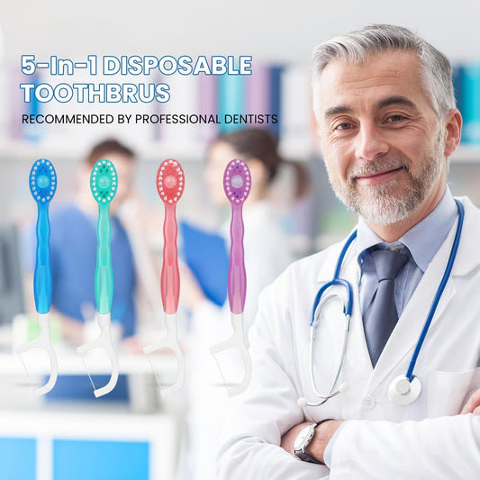 5 in 1 Mini Toothbrush & Floss & Tongue Scraper & Toothpick Set