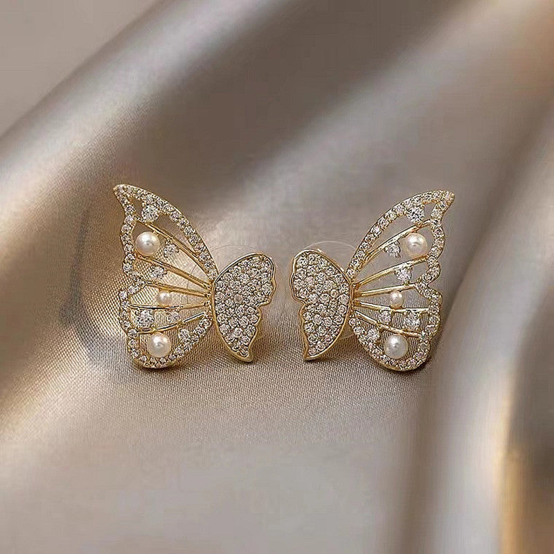 2-Way Rear-Hanging Butterfly Diamond Earrings