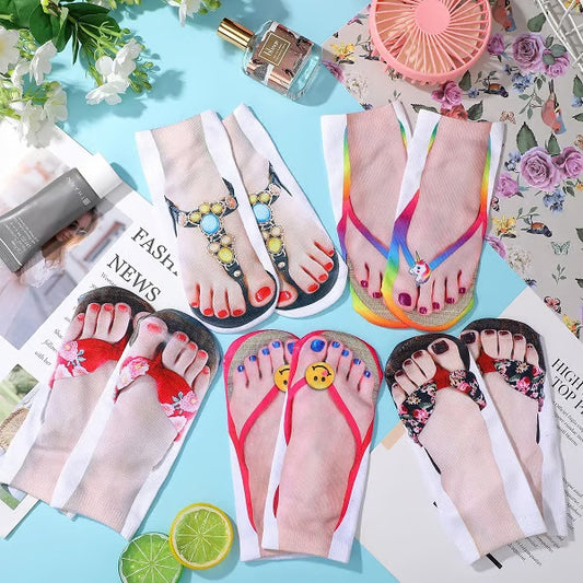 Unisex Printed Flip-Flop Socks