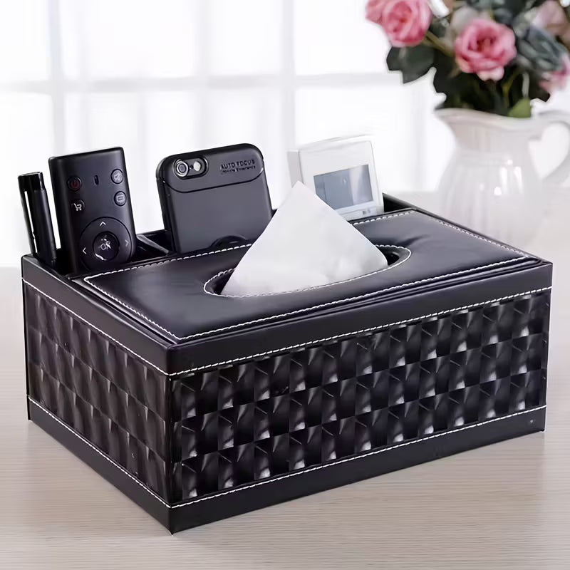 Multi-Functional Tissue & Remote Control Organizer Box with 4 Compartments