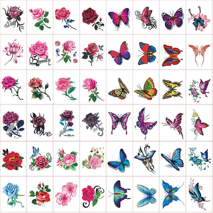 Rose & Flower & Butterfly Tattoo Sticker, Waterproof