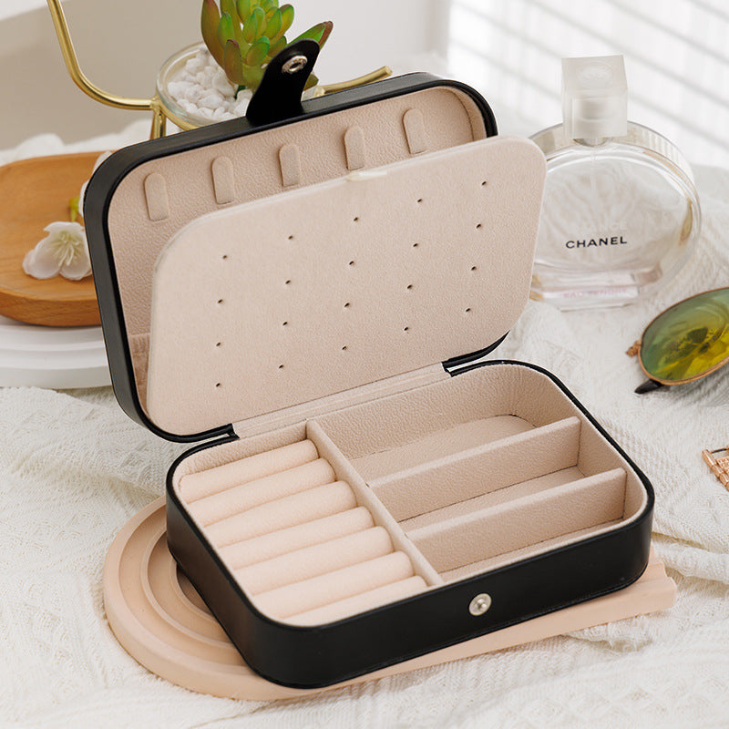 Portable Jewelry Organizer Case – Button Leather Zipper Pouch, Travel Jewelry Display Box, Scratch & Tangle-Free