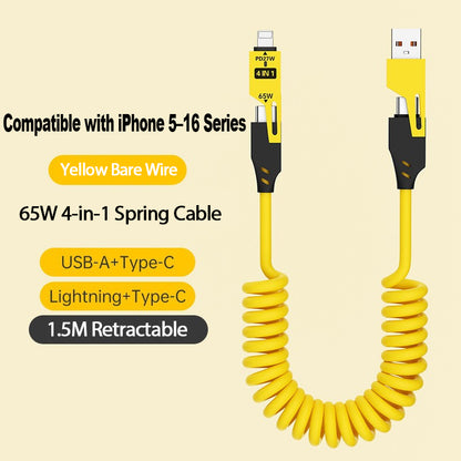 Spring Retractable 4-in-1 Charging Cable