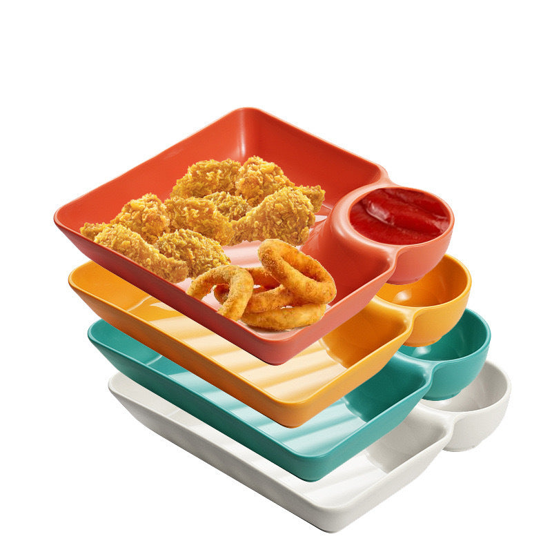 🍟4-Pack Dip Serving Plates – with Sauce Holder, Party Snack Tray