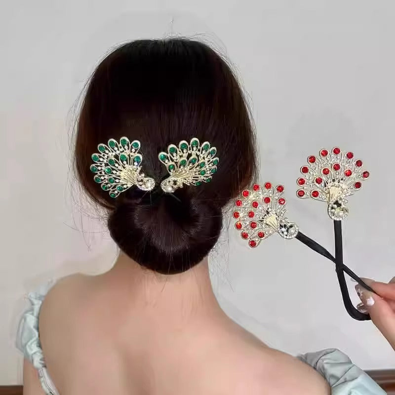 Crystal inspired peacock hair twist clip| lazy bun maker hairpin with rhinestones