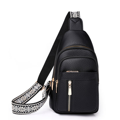 High-Quality Large Capacity Solid Color Crossbody Bag – Patterned Strap Design