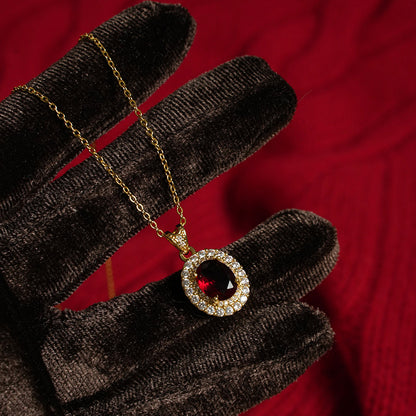 【Banquet Exclusive】Vintage-inspired, Delicate Luxury Elegant Sparkling Micro-paved Ruby Necklace