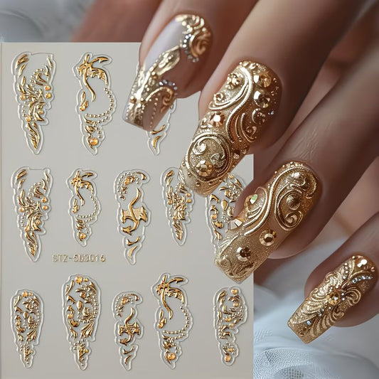Gold Foil Luxury Embossed Nail Stickers